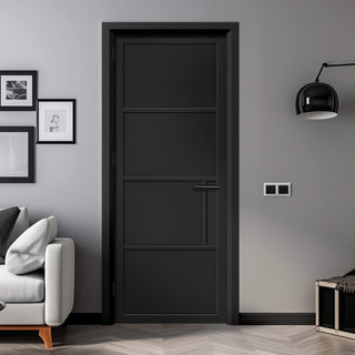 Image: EasiKit Internal Door and Frame Kit - Chelsea 4 Panel Black Painted Internal Door - Prefinished