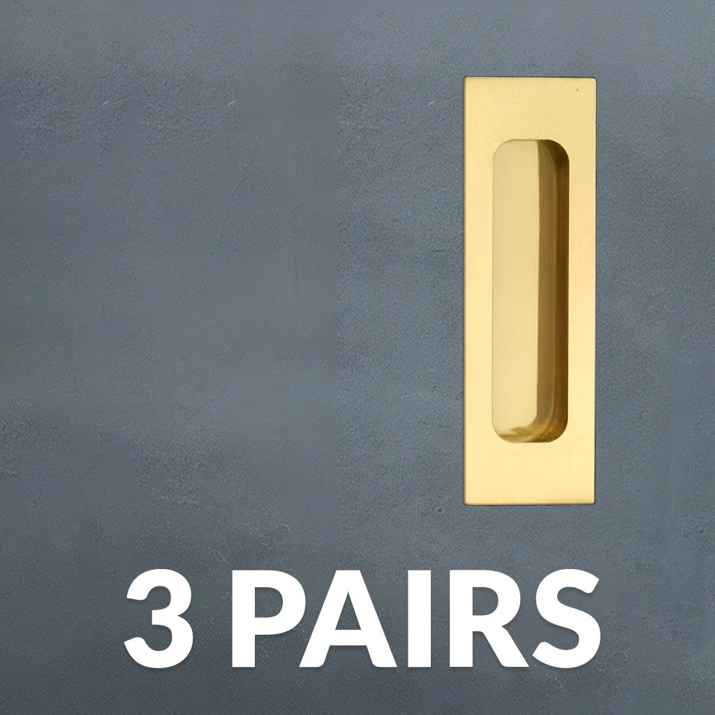 Three Pairs of Chester 120mm Sliding Door Oval Flush Pulls - Polished Gold Finish