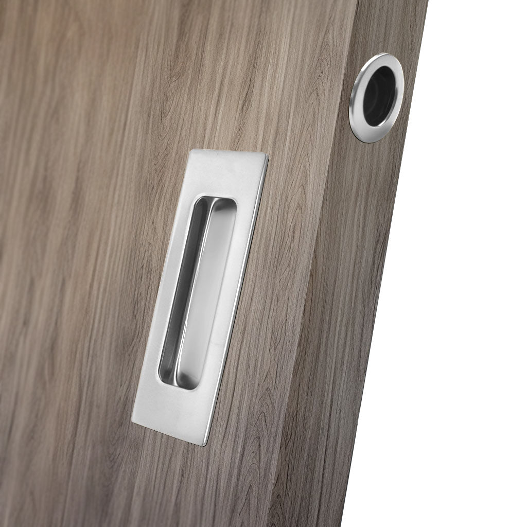 Chester 120mm Sliding Door Oblong Flush Pulls Pair and Single Finger Pull - Polished Stainless Steel