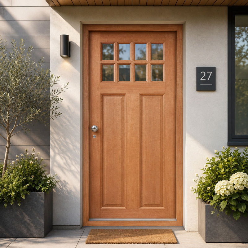 Chigwell Hardwood Front Door and Frame Set with Fittings - Clear Toughened Double Glazing
