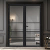 Chord Solid Wood Internal Door Pair UK Made DD0110C Clear Glass - Shadow Black Premium Primed - Urban Lite® Bespoke Sizes