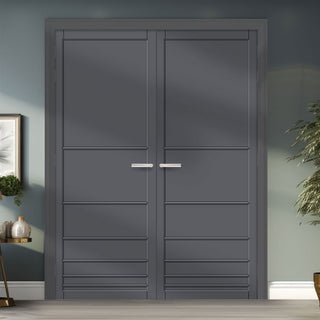 Image: Chord Panel Solid Wood Internal Door Pair UK Made DD0110P - Stormy Grey Premium Primed - Urban Lite® Bespoke Sizes
