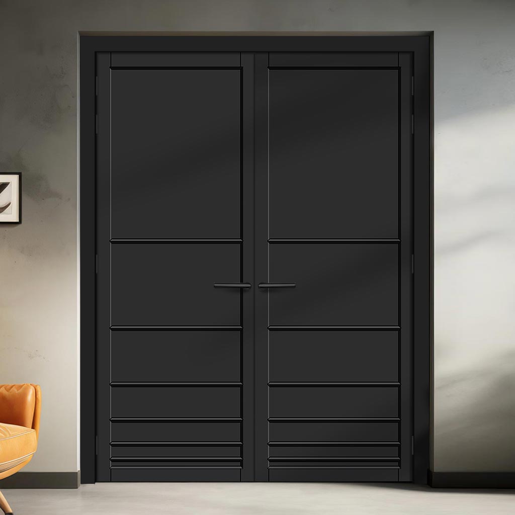 Chord Panel Solid Wood Internal Door Pair UK Made DD0110P - Shadow Black Premium Primed - Urban Lite® Bespoke Sizes