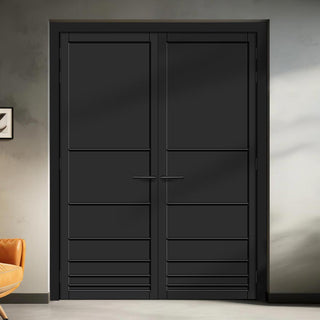 Image: Chord Panel Solid Wood Internal Door Pair UK Made DD0110P - Shadow Black Premium Primed - Urban Lite® Bespoke Sizes