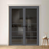 Chord Solid Wood Internal Door Pair UK Made DD0110T Tinted Glass - Stormy Grey Premium Primed - Urban Lite® Bespoke Sizes