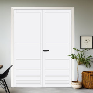 Image: Chord Panel Solid Wood Internal Door Pair UK Made DD0110P - Cloud White Premium Primed - Urban Lite® Bespoke Sizes