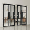 Civic Black Industrial Staffetta Quad Telescopic Pocket Doors - Reeded  Glass - Prefinished