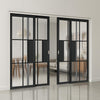 Civic Black Industrial Staffetta Quad Telescopic Pocket Doors - Reeded  Glass - Prefinished