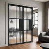 Civic Black Industrial Staffetta Twin Telescopic Pocket Doors - Reeded  Glass - Prefinished