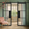 Top Mounted Black Sliding Track & Double Door - Civic Black Industrial Door with Reeded  Glass - Prefinished