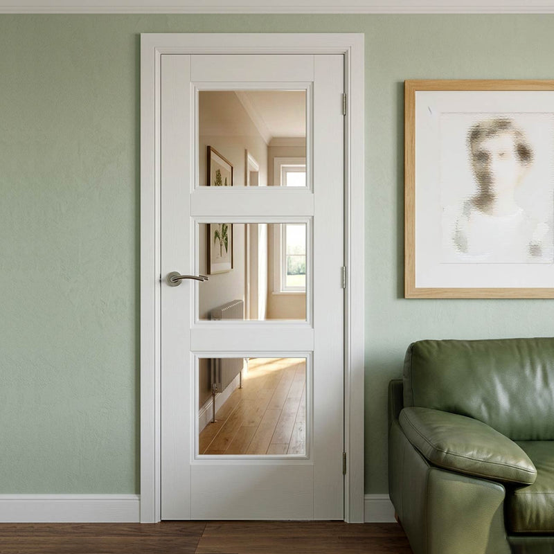 JBK White Classic Catton Primed Internal Door - Clear Glass