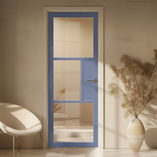 Image: Breda 3 Pane Solid Wood Internal Door UK Made DD6439G Clear Glass - Eco-Urban® Heather Blue Premium Primed
