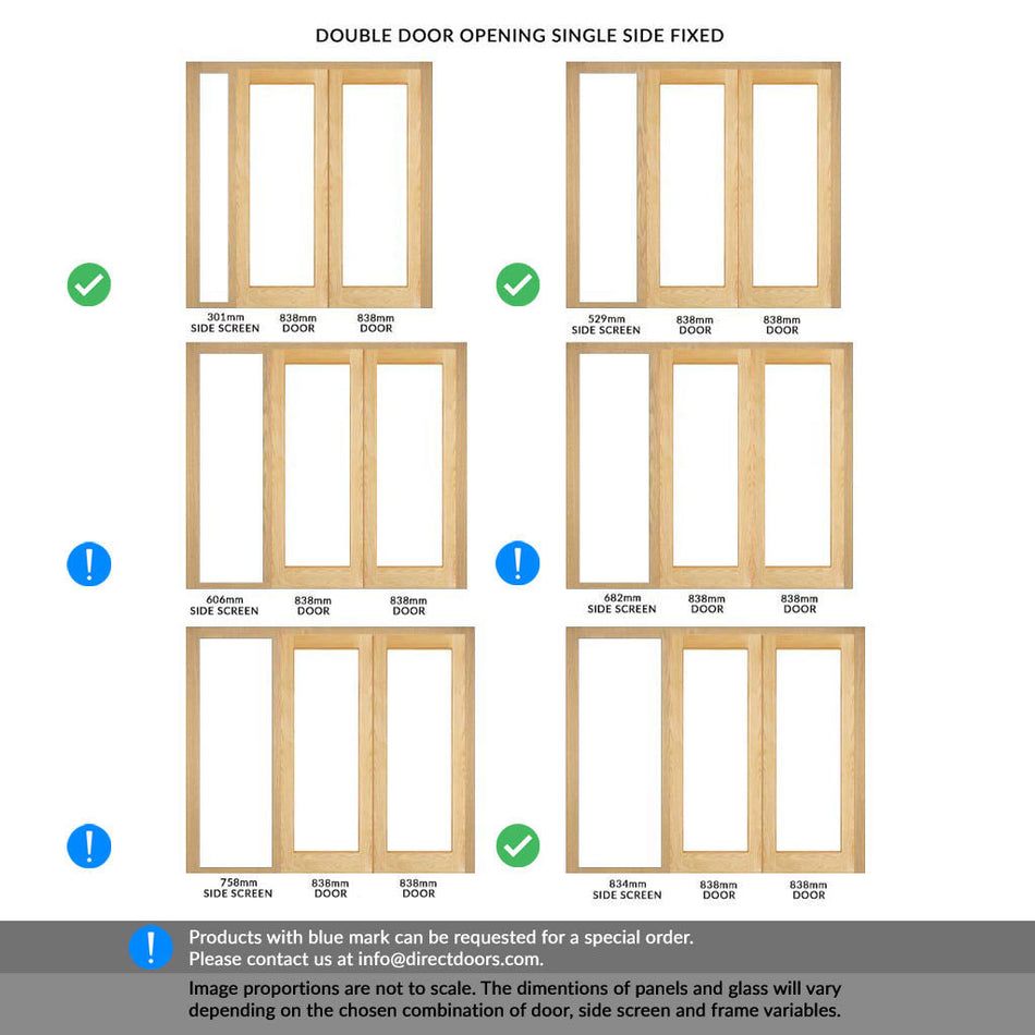 Oak Room Divider - Pattern 10 with Clear Glass Unfinished Door Pair with Full Glass Side