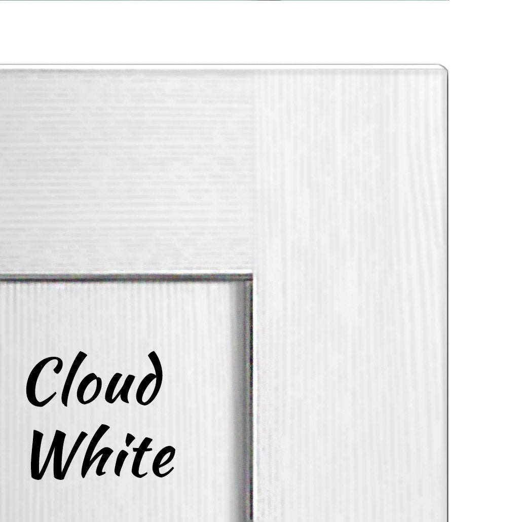 A white finish bespoke door with the brand name 'CLOUD WHITE' printed at the bottom.