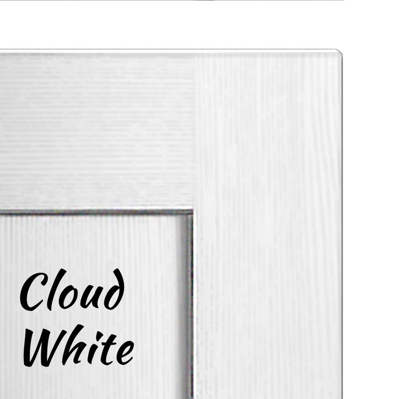 A white finish bespoke door with the brand name 'CLOUD WHITE' printed at the bottom.
