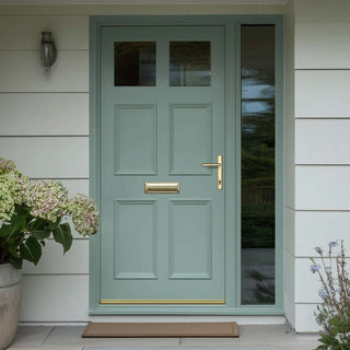 Image: Exterior Colonial 2L 4P Front Door with Single Sidelight - Customisable: Size, Colour, Glass and Sidelight Options