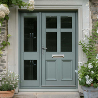 Image: Exterior Colonial 4L 2P Front Door with Single Sidelight - Customisable: Size, Colour, Glass and Sidelight Options