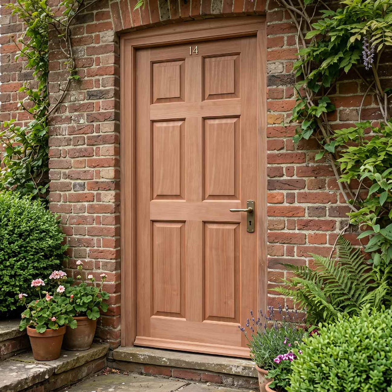Colonial Exterior 6 Panel Hardwood Wooden Front Door