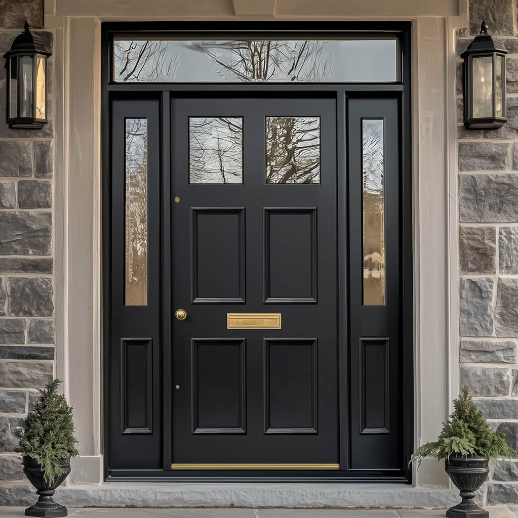 Exterior Colonial 2L 4P Front Door with Two Sidelights & Transom - Customisable: Size, Colour, Glass and Sidelight Options