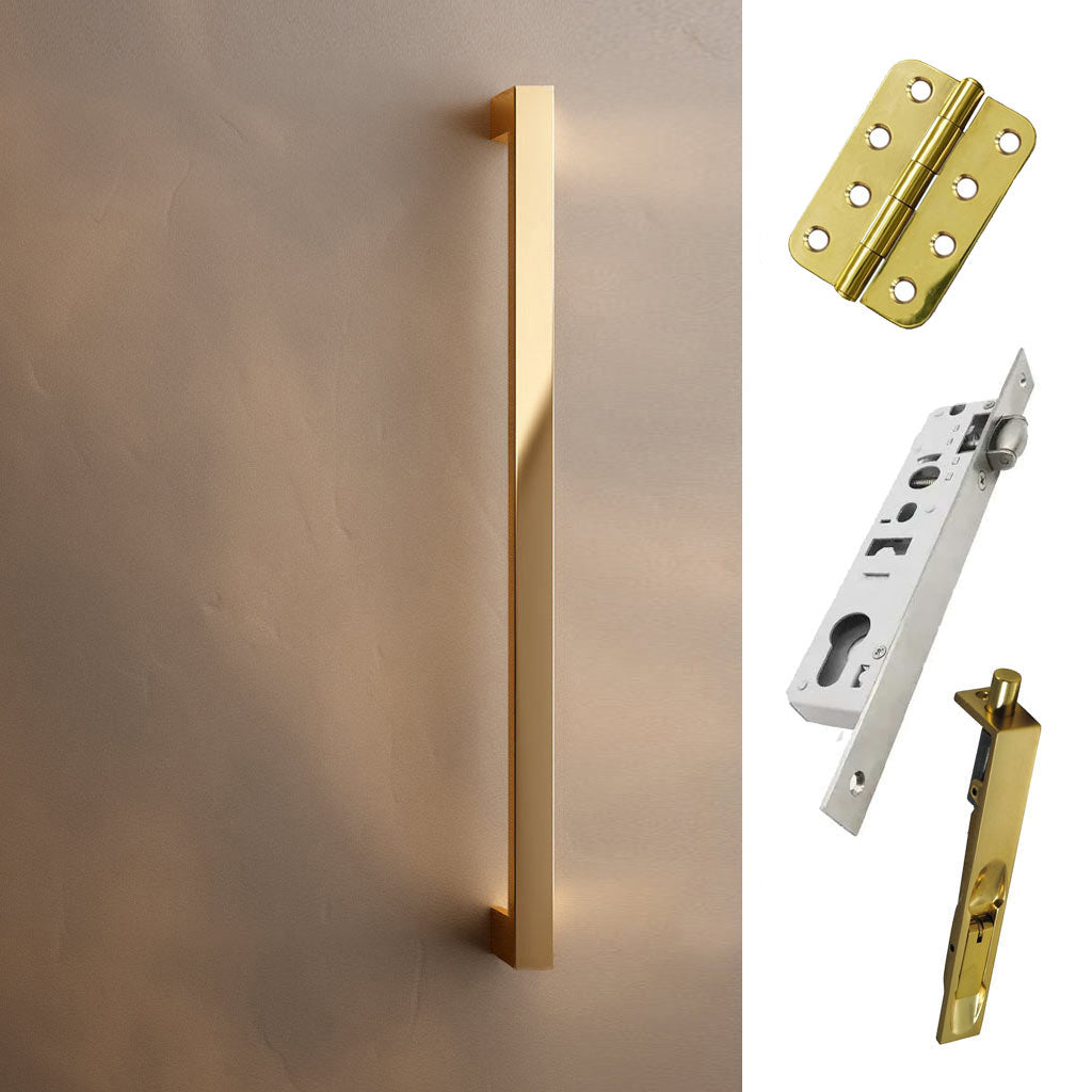 Concord XL 400mm Back to Back Double Door Pull Handle Pack - 6 Radius Cornered Hinges - Polished Gold Finish