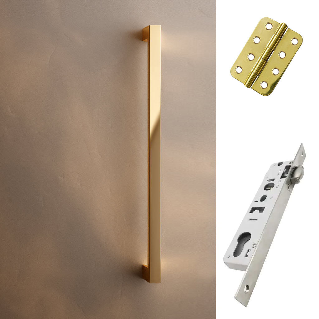 Concord XL 400mm Back to Back Pull Handle Pack - 3 Radius Cornered Hinges - Polished Gold Finish