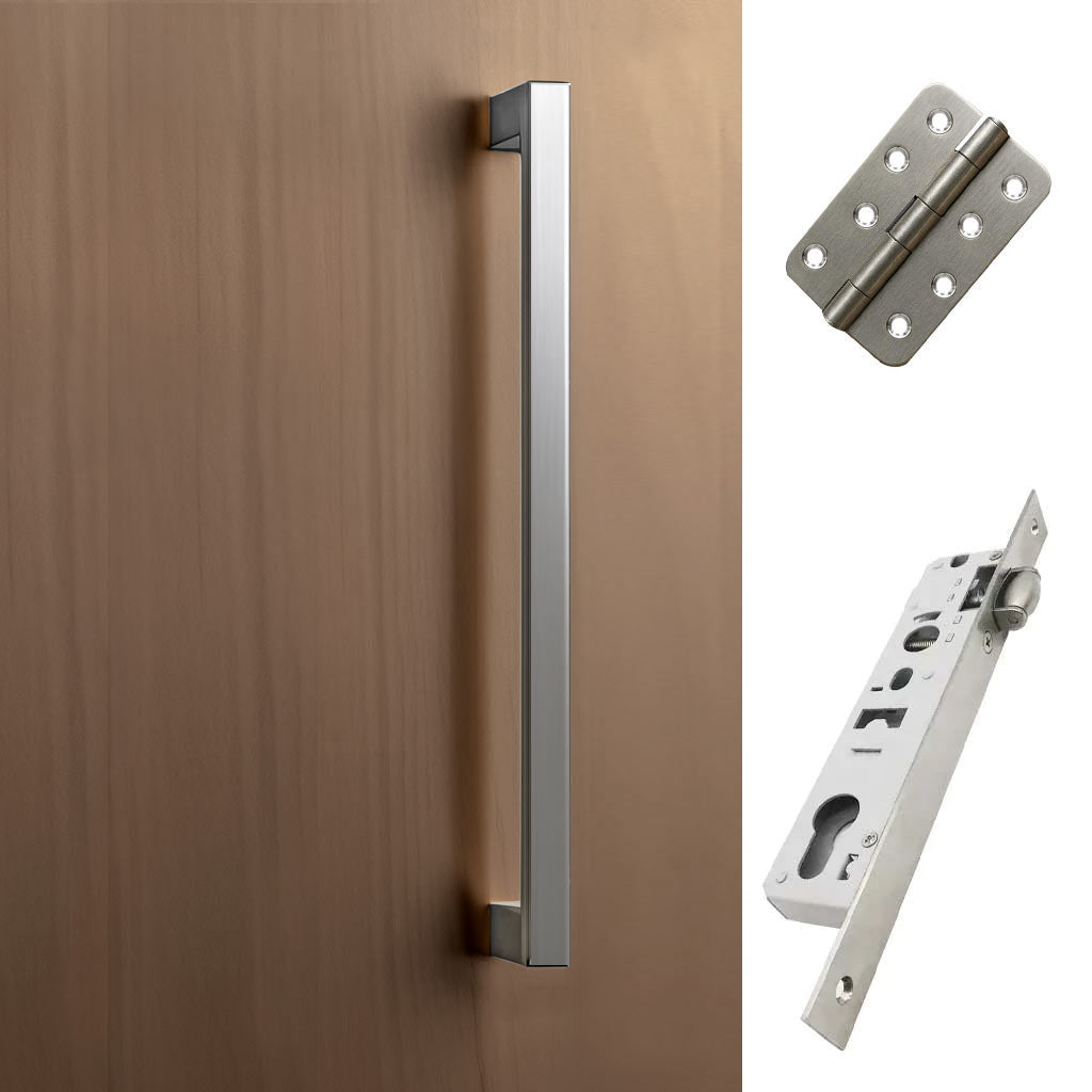 Concord XL 400mm Back to Back Double Door Pull Handle Pack - 8 Radius Cornered Hinges - Satin Stainless Steel
