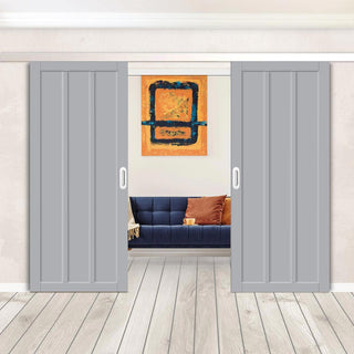 Image: Double Sliding Door & Premium Wall Track - Eco-Urban® Cornwall 3 Panel Doors DD6404 - 6 Colour Options