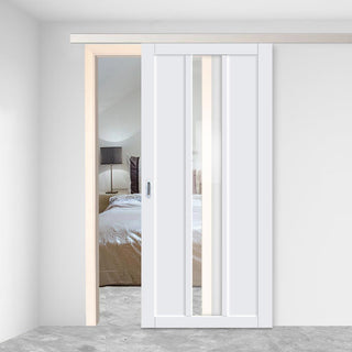 Image: Single Sliding Door & Premium Wall Track - Eco-Urban® Cornwall 1 Pane 2 Panel Door DD6404G Clear Glass - 6 Colour Options