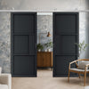 Top Mounted Stainless Steel Sliding Track & Double Door - Cosmo Black Industrial Door - Laminated - Prefinished