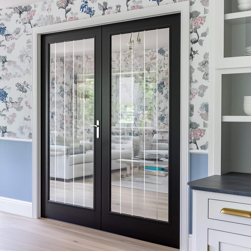 JB Kind Cottage Black Internal Door with Clear Etched Glass - Black Matt Finish - Prefinished