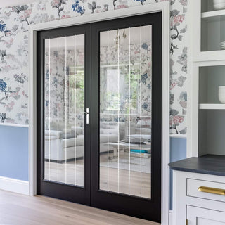 Image: JB Kind Cottage Black Internal Door with Clear Etched Glass - Black Matt Finish - Prefinished