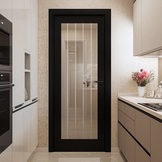 Image: JB Kind Cottage Black Internal Door with Clear Etched Glass - Black Matt Finish - Prefinished
