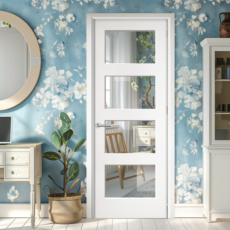 EasiKit Internal Door and Frame Kit - All Fittings Included - Coventry White Primed Shaker Internal Door - Clear Glass