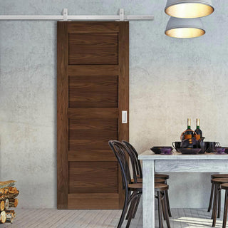 Image: Top Mounted Stainless Steel Sliding Track & Coventry Prefinished Walnut Shaker Style Door