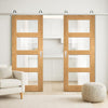 Top Mounted Stainless Steel Sliding Track & Double Door - Coventry Shaker Style Oak Door - Clear Glass - Unfinished