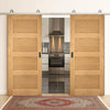 Top Mounted Stainless Steel Sliding Track & Double Door - Coventry Shaker Style Oak Door - Unfinished