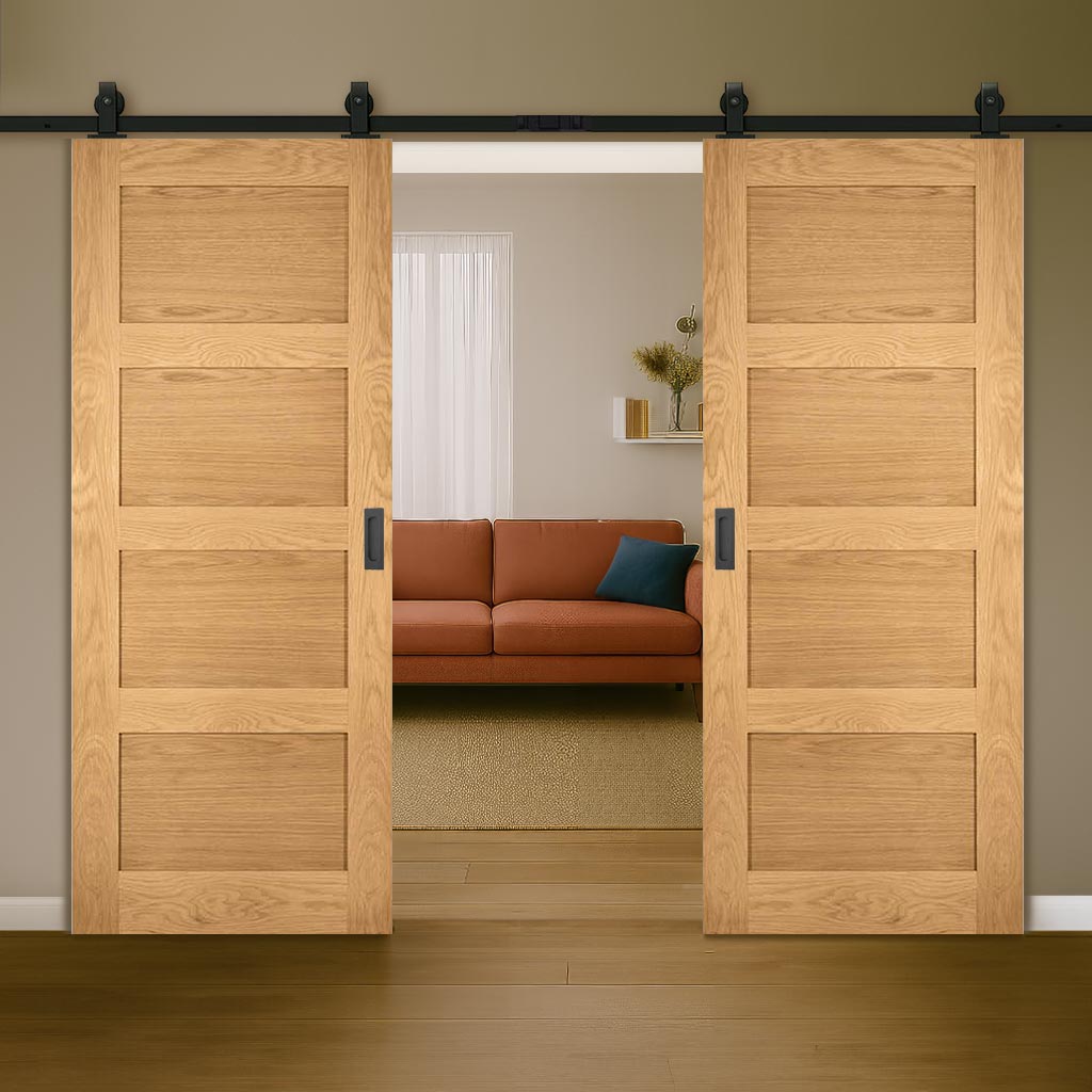 Top Mounted Sliding Track & Double Door - Coventry Shaker Style Oak Door - Unfinished