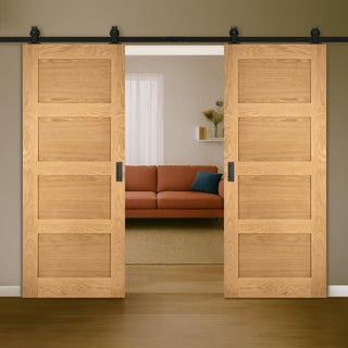 Image: Top Mounted Sliding Track & Double Door - Coventry Shaker Style Oak Door - Unfinished