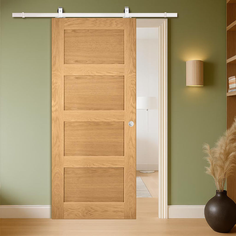Top Mounted Stainless Steel Sliding Track & Door - Coventry Shaker Style Oak Door - Unfinished