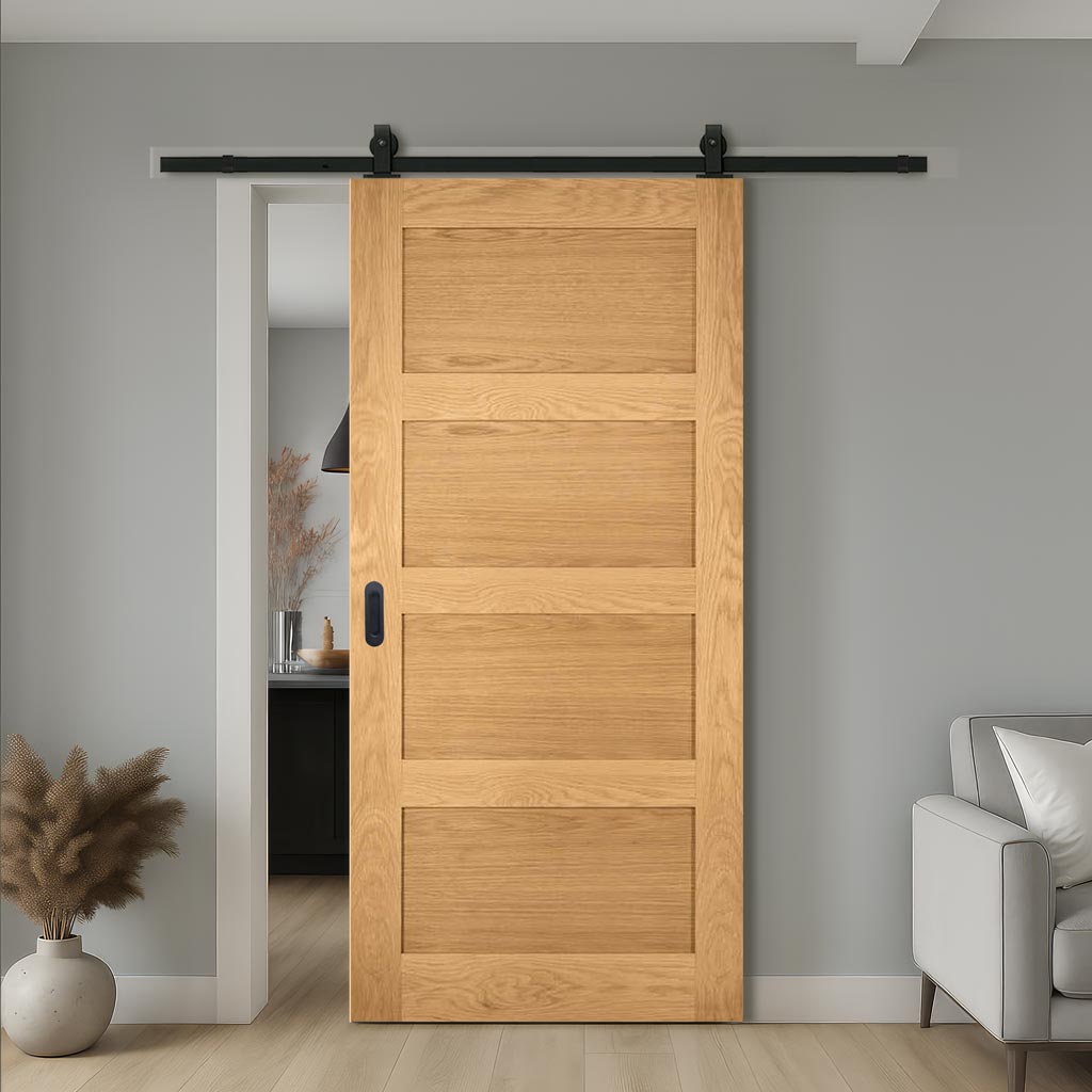 Top Mounted Sliding Track & Door - Coventry Shaker Style Oak Door - Unfinished