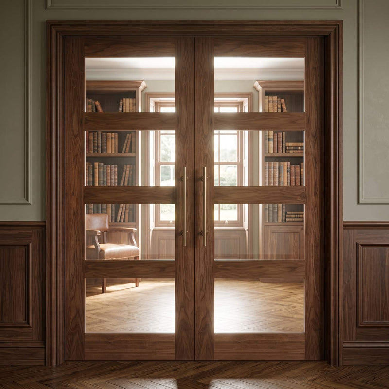 Coventry Walnut Prefinished Shaker Style Internal Door Pair - Clear Glass