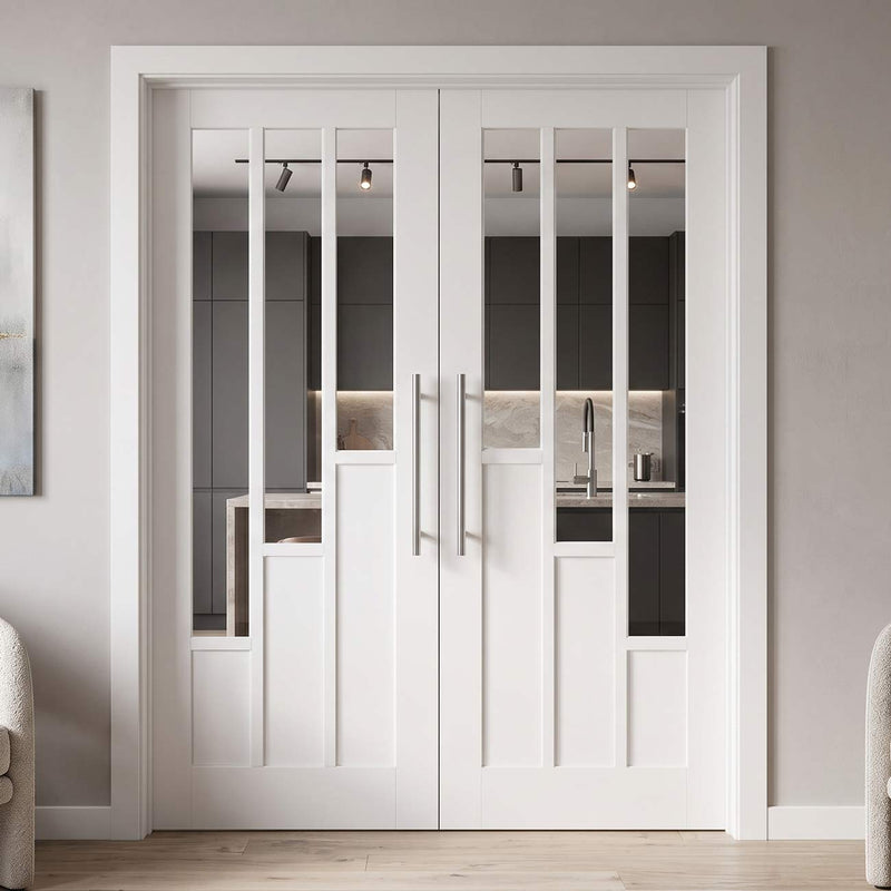 Coventry Internal Door Pair - Clear Glass - White Primed