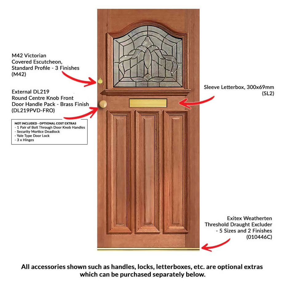 Classic Meranti Wooden Estate Crown Front Door - Double Glazing
