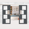 Double Sliding Door & Premium Wall Track - Eco-Urban® Cusco 4 Pane 4 Panel Doors DD6416G Clear Glass - 6 Colour Options