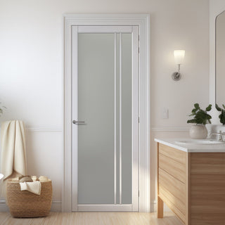 Image: Milano Solid Wood Internal Door UK Made  DD0101F Frosted Glass - Cloud White Premium Primed - Urban Lite® Bespoke Sizes