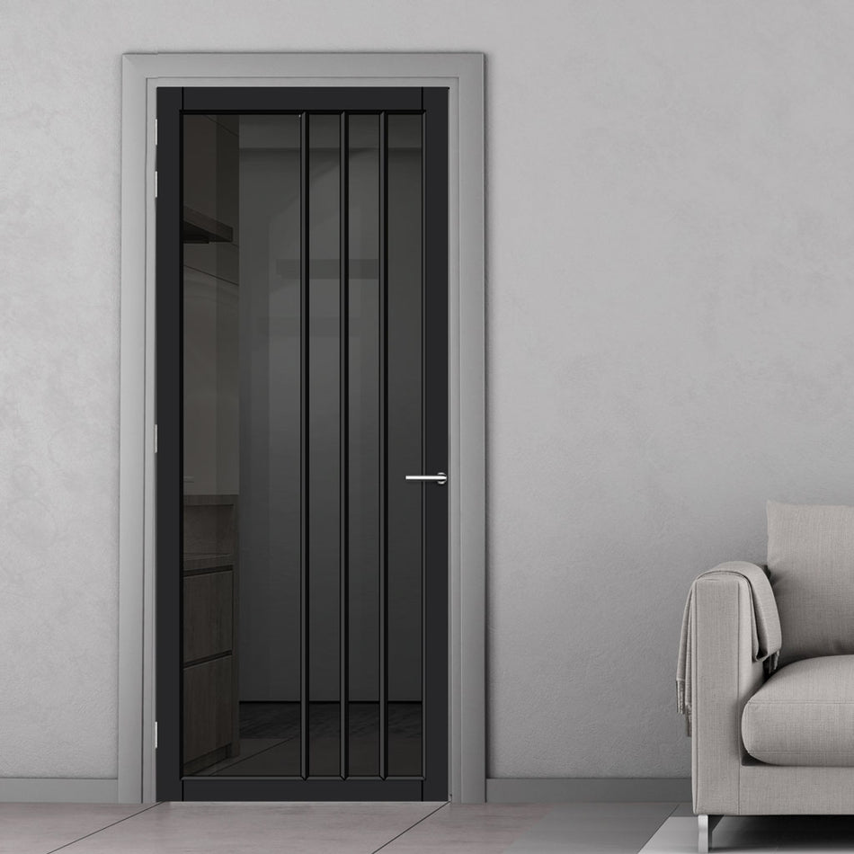 Tula Solid Wood Internal Door UK Made DD0104T Tinted Glass - 7 Colour Options Premium Primed - Urban Lite® Bespoke Sizes