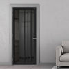 Tula Solid Wood Internal Door UK Made  DD0104T Tinted Glass - Shadow Black Premium Primed - Urban Lite® Bespoke Sizes