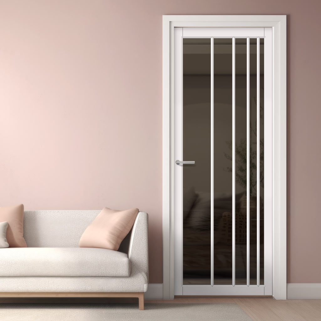 Simona Solid Wood Internal Door UK Made  DD0105T Tinted Glass - Cloud White Premium Primed - Urban Lite® Bespoke Sizes