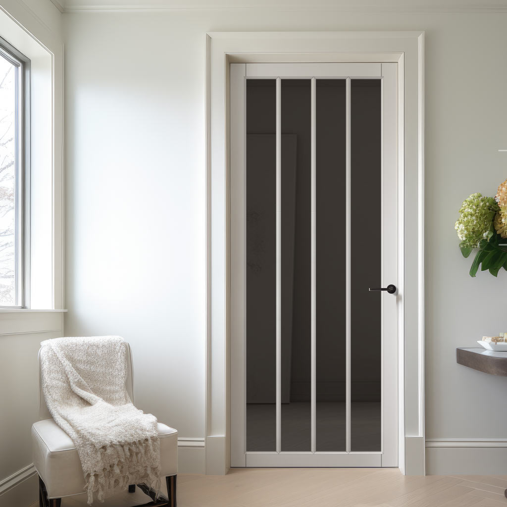 Adiba Solid Wood Internal Door UK Made  DD0106T Tinted Glass - Cloud White Premium Primed - Urban Lite® Bespoke Sizes