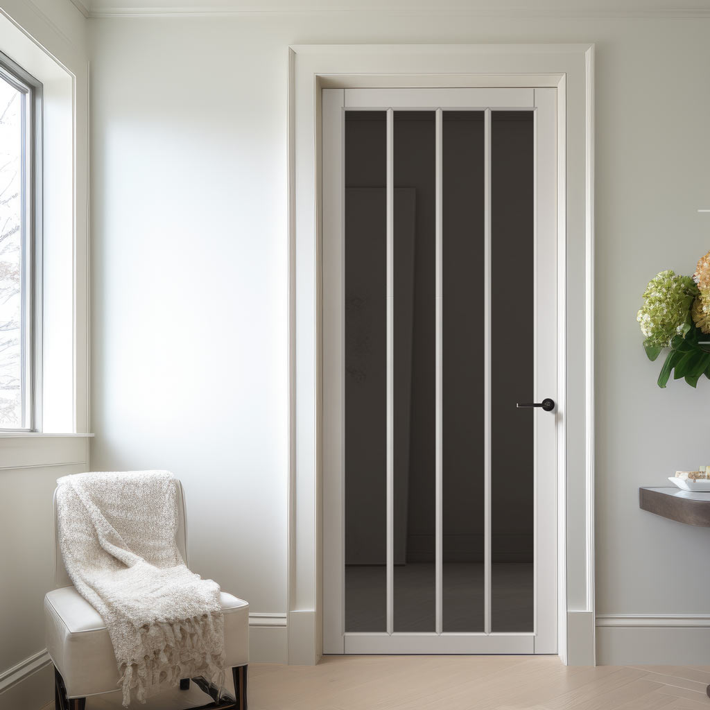 Adiba Solid Wood Internal Door UK Made DD0106T Tinted Glass - 7 Colour Options Premium Primed - Urban Lite® Bespoke Sizes